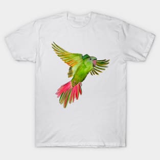 Flying Green Parrot Watercolor Painting T-Shirt